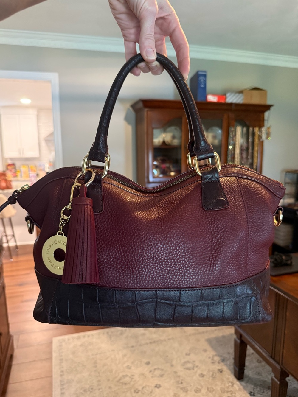Isaac Mizrahi Genuine Leather Satchel | Soft Croc Embossed Trim | Y2K Quiet Lux